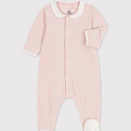 Pyjama velours roze of grijs - Petit Bateau