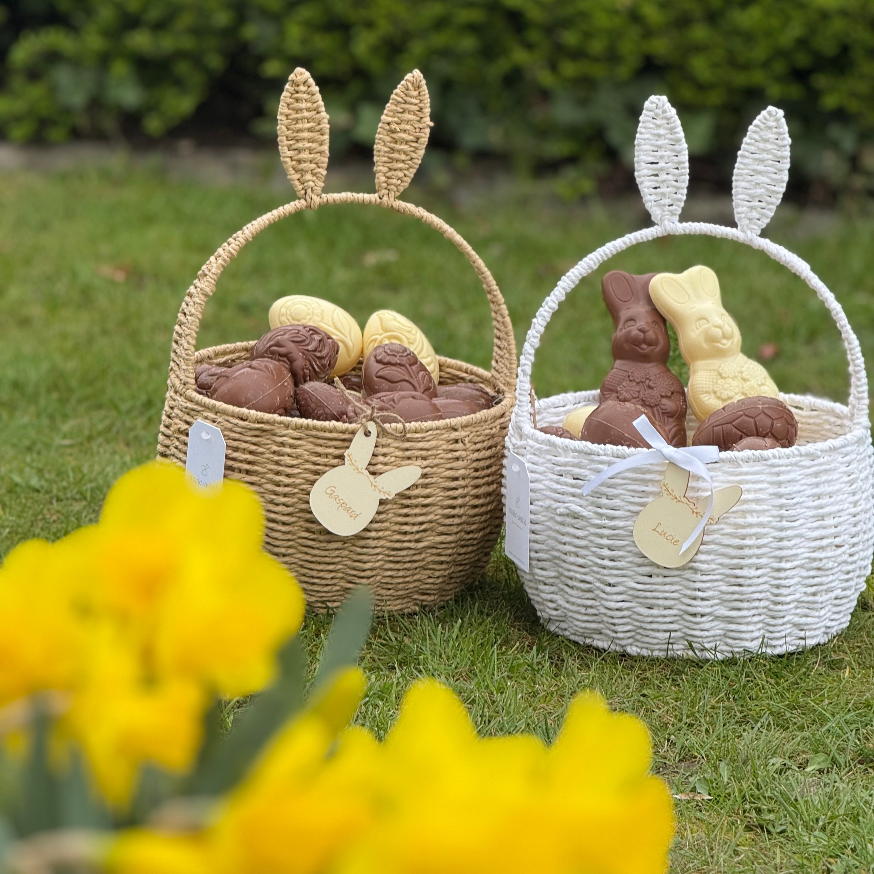 Paasmandje met oortjes wit/naturel