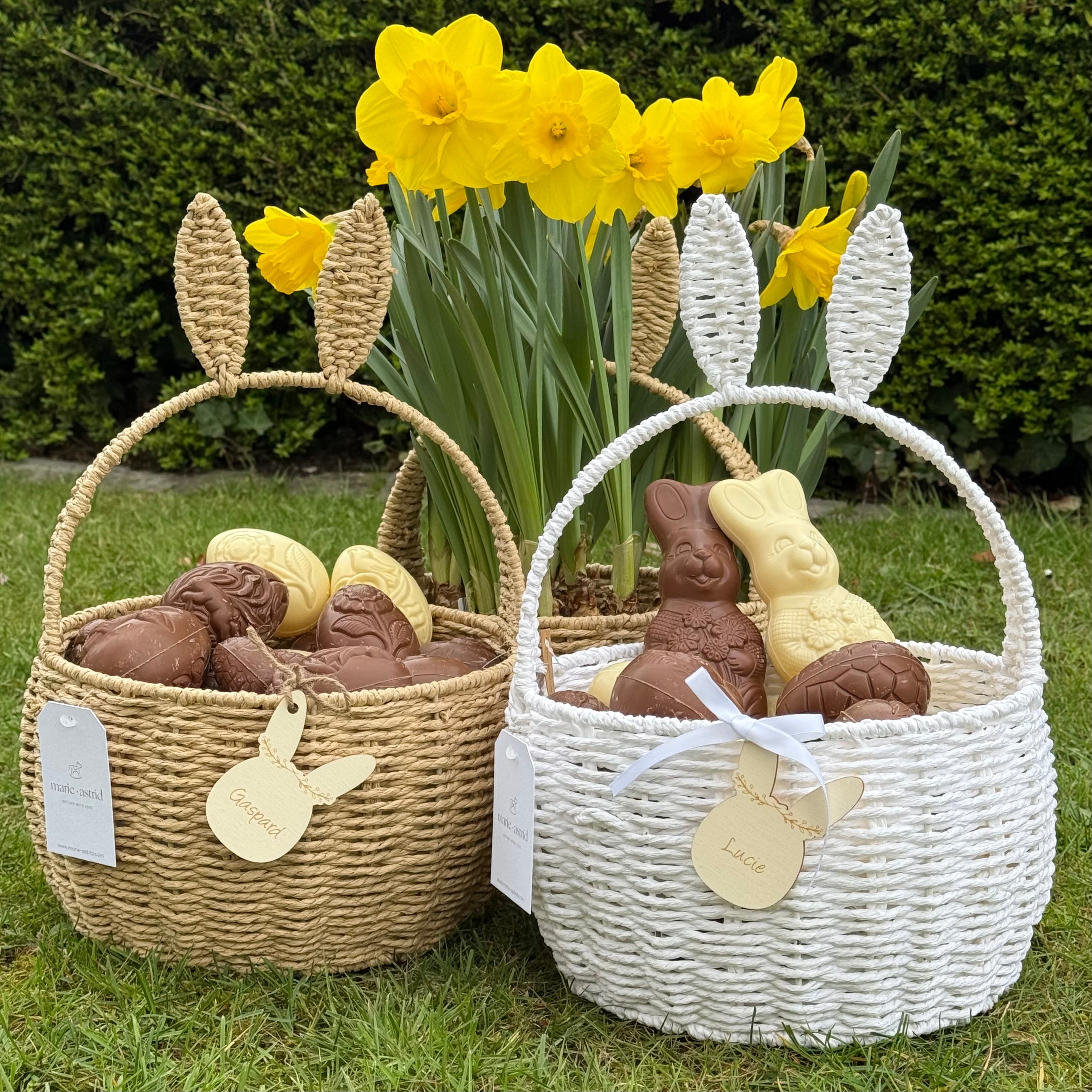 Paasmandje met oortjes wit/naturel