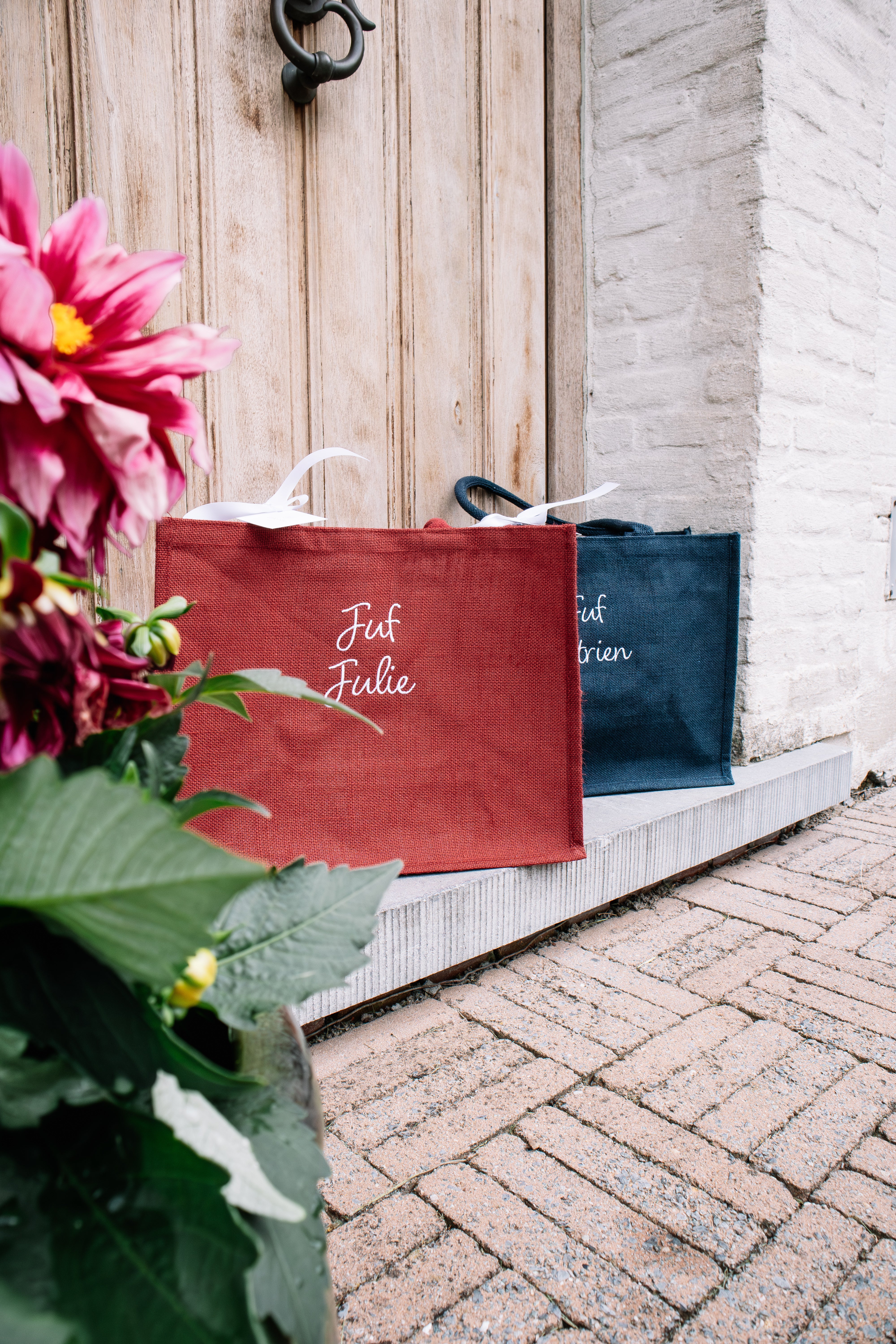 Jute tas - blauw/rood