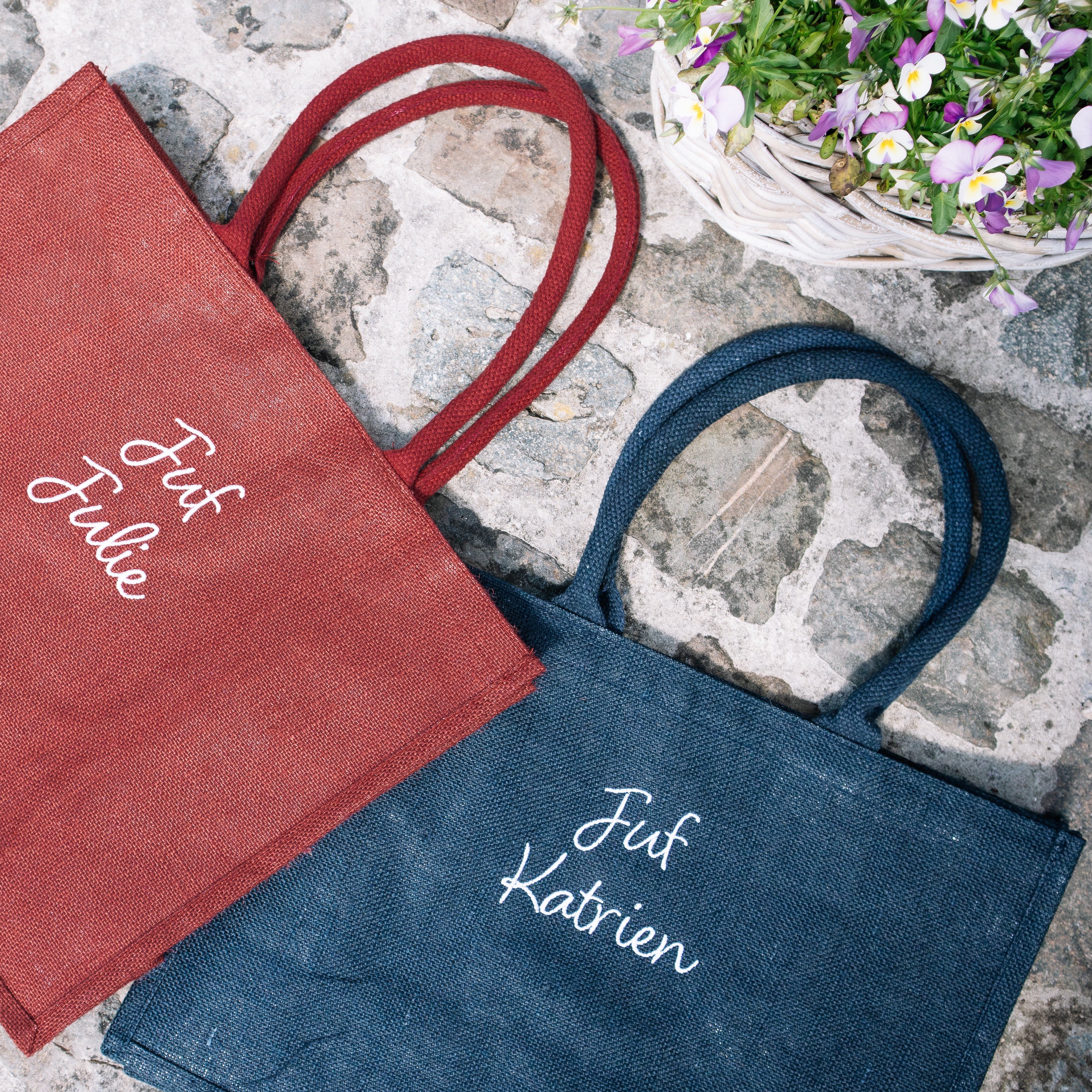Jute tas - blauw/rood