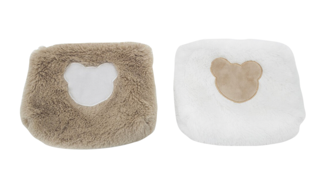 Toiletzakje Berenkopje Pluche Wit/Bruin - Assortiment Van 2