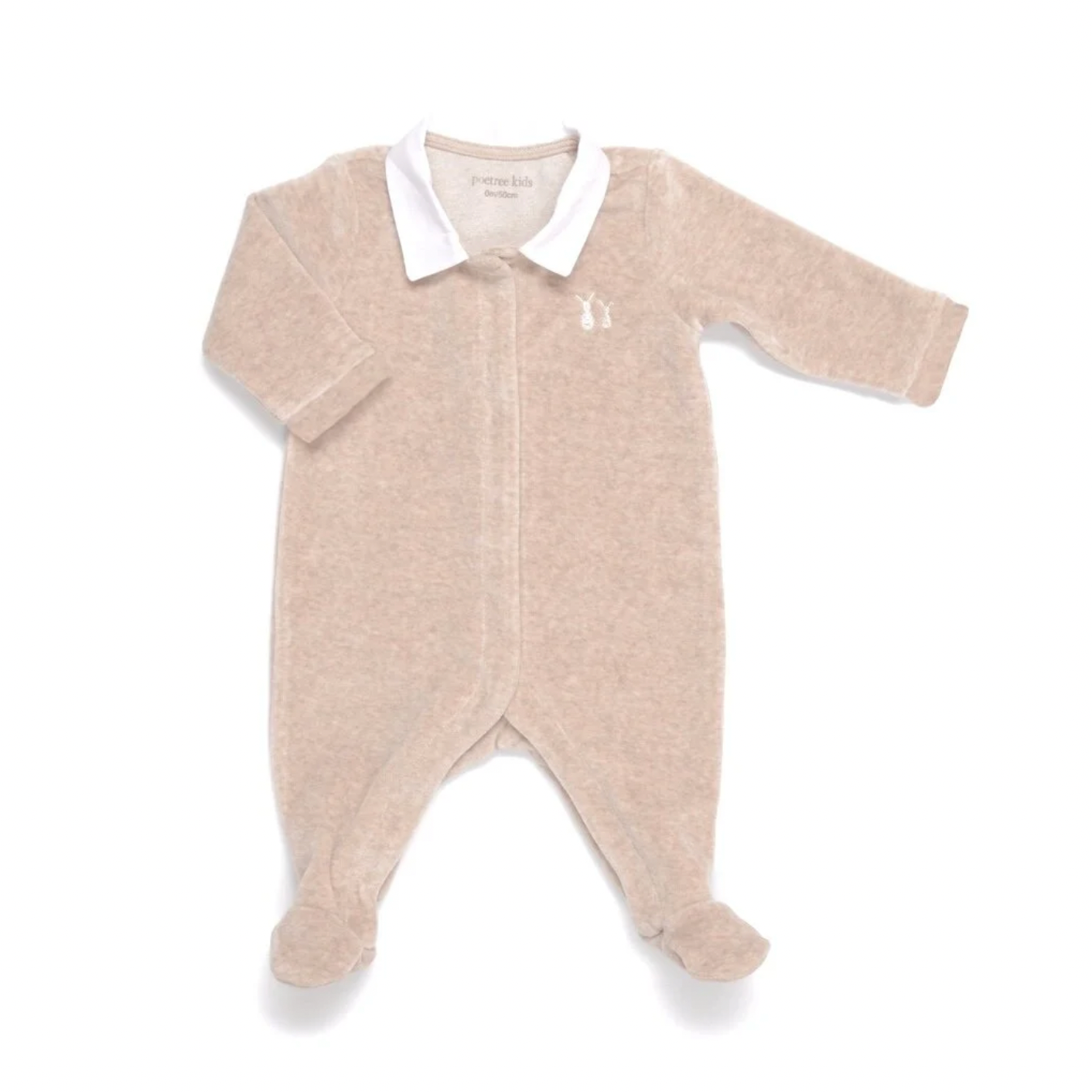 Velours baby pyjama grijs met wit kraagje - maat 56 - Poetree Kids