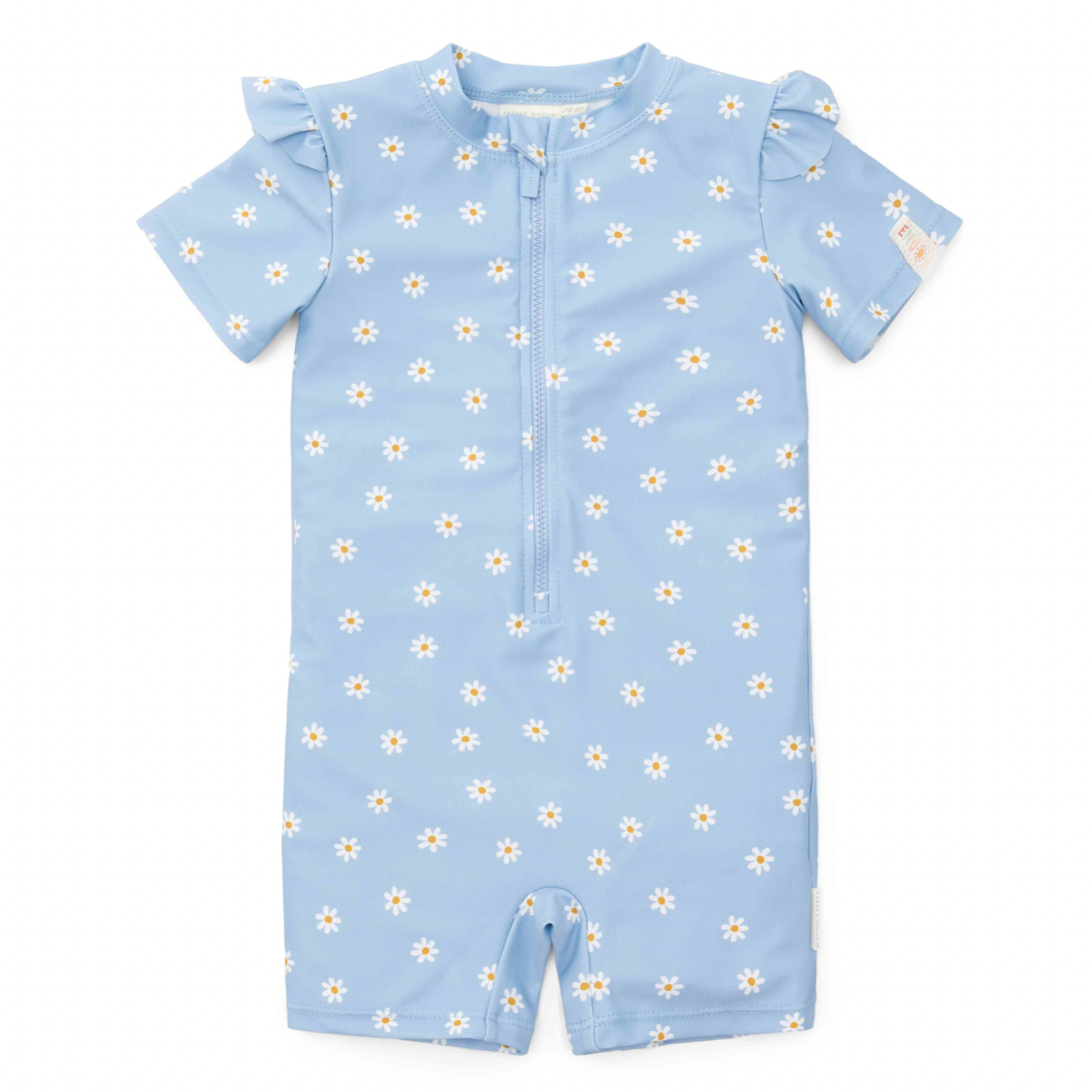 Zwempak korte mouw ruches Daisies Blue - maat 62/68 - Little Dutch