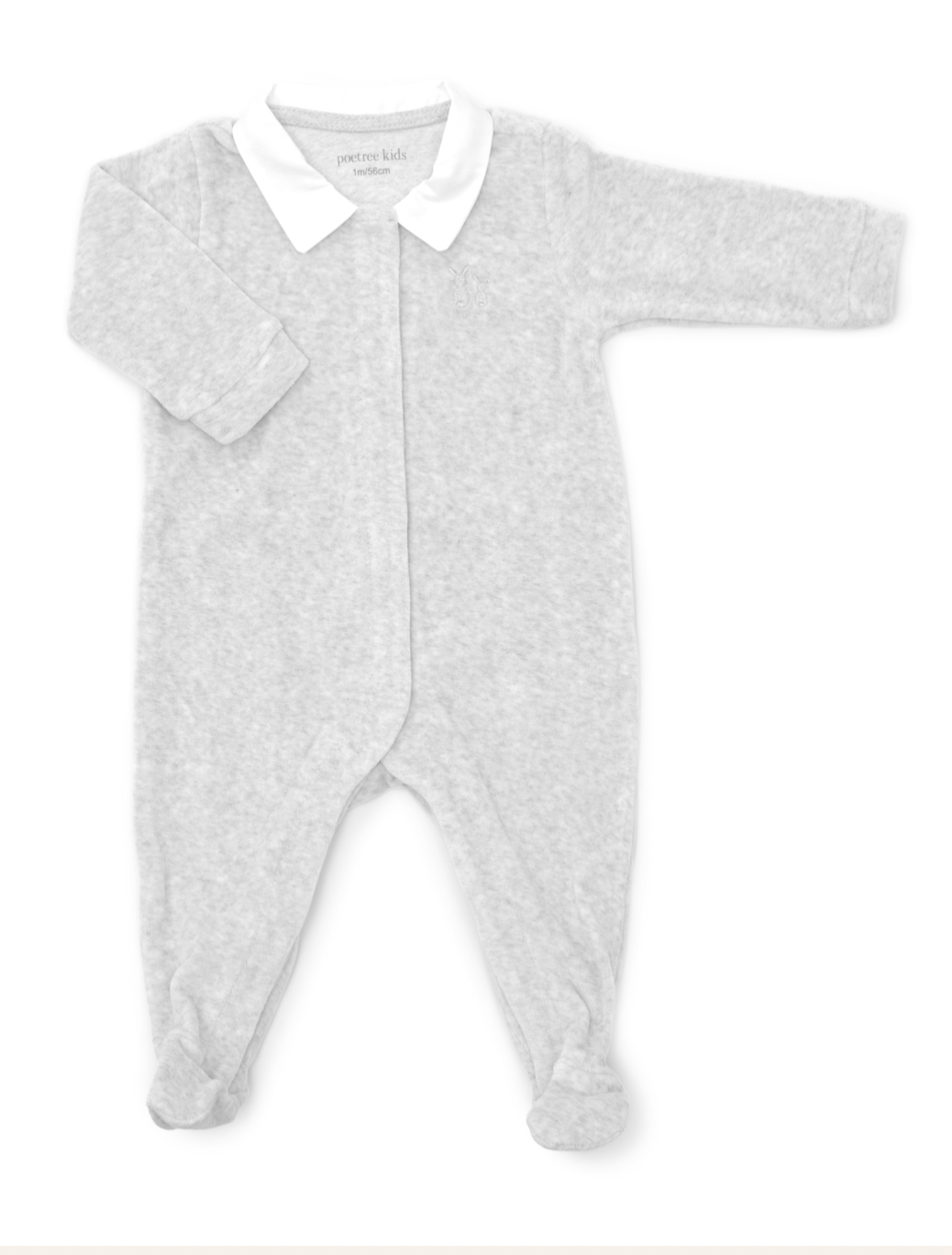 Velours baby pyjama grijs met wit kraagje - maat 56 - Poetree Kids