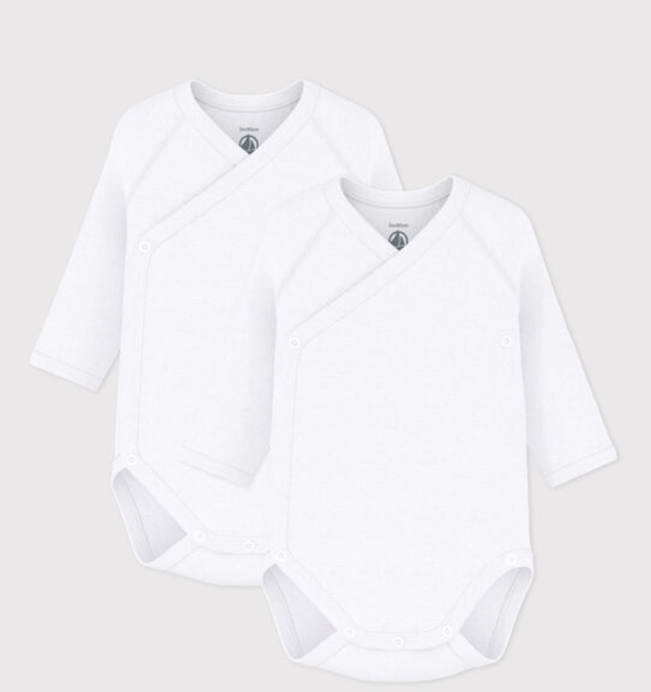 Petit Bateau - Set van 2 body's wit - lange mouw - 3 maand