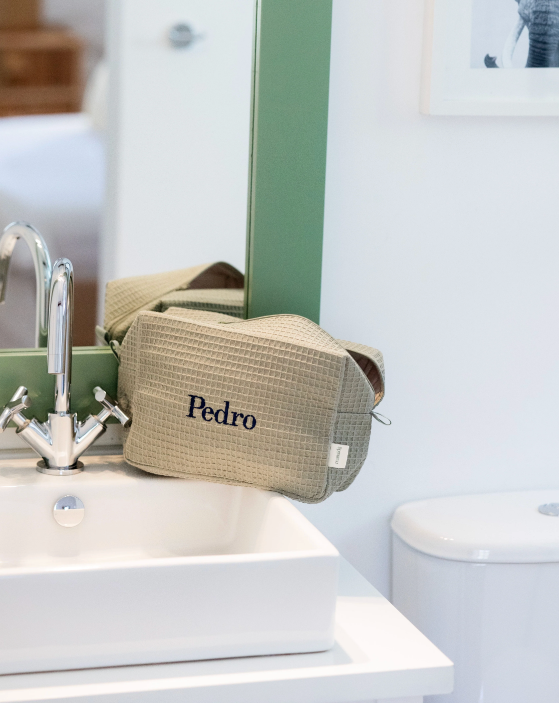 Toilettas gewafeld - wit/coral/groen