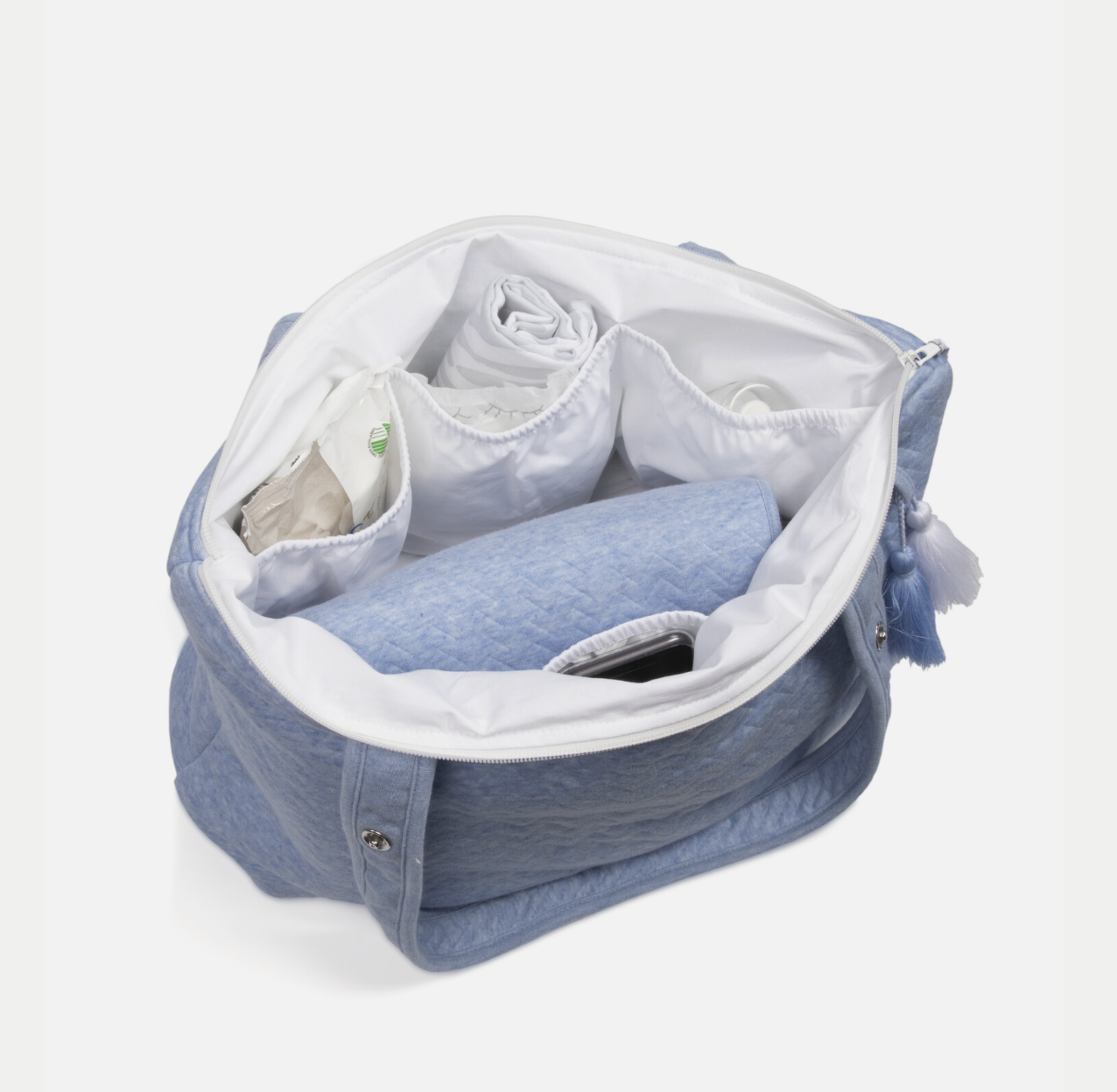 Verzorgingstas Chevron Denim Blue / Wite - Poetree Kids