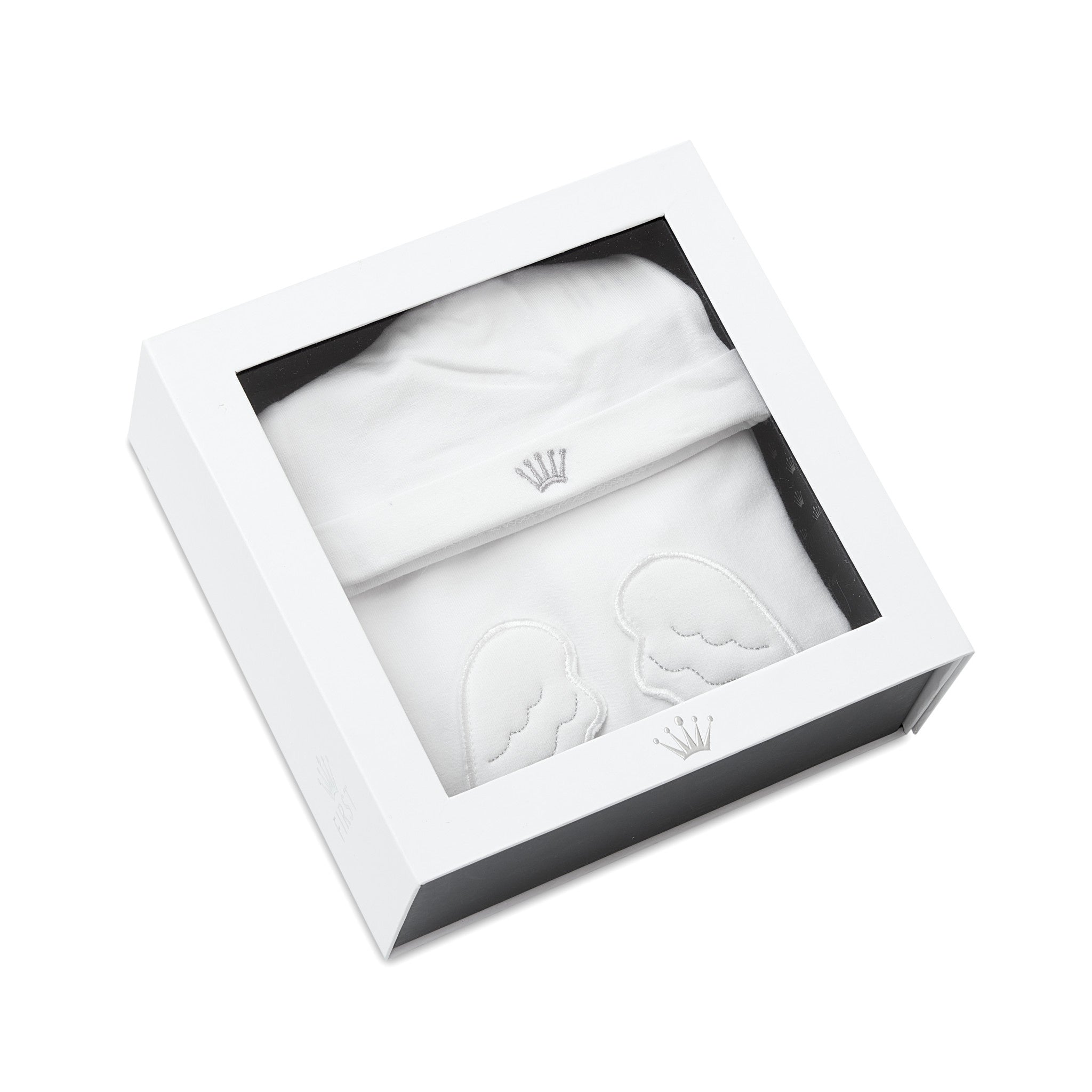 Geschenkset Babypakje/Muts Angel wit - First