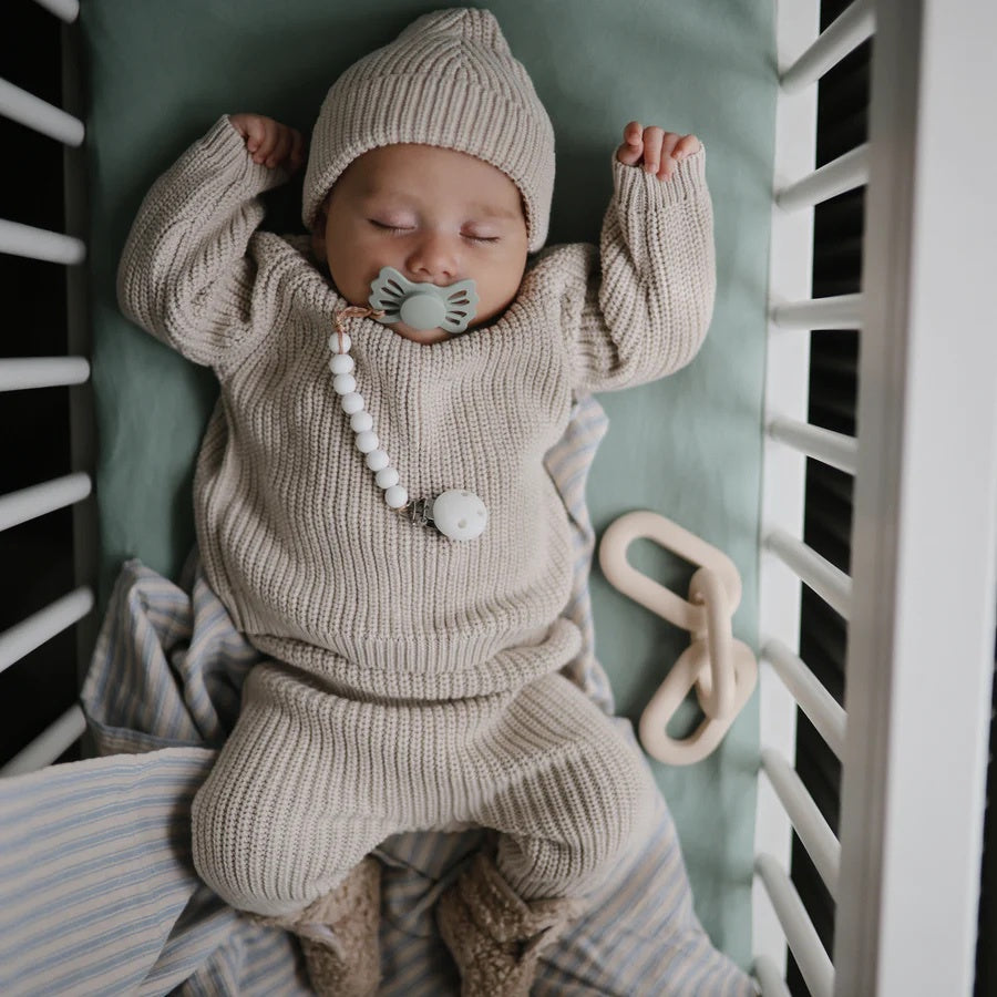 Mushie | Set Chunky Knit Beige broekje + sweater 0-3 Maanden