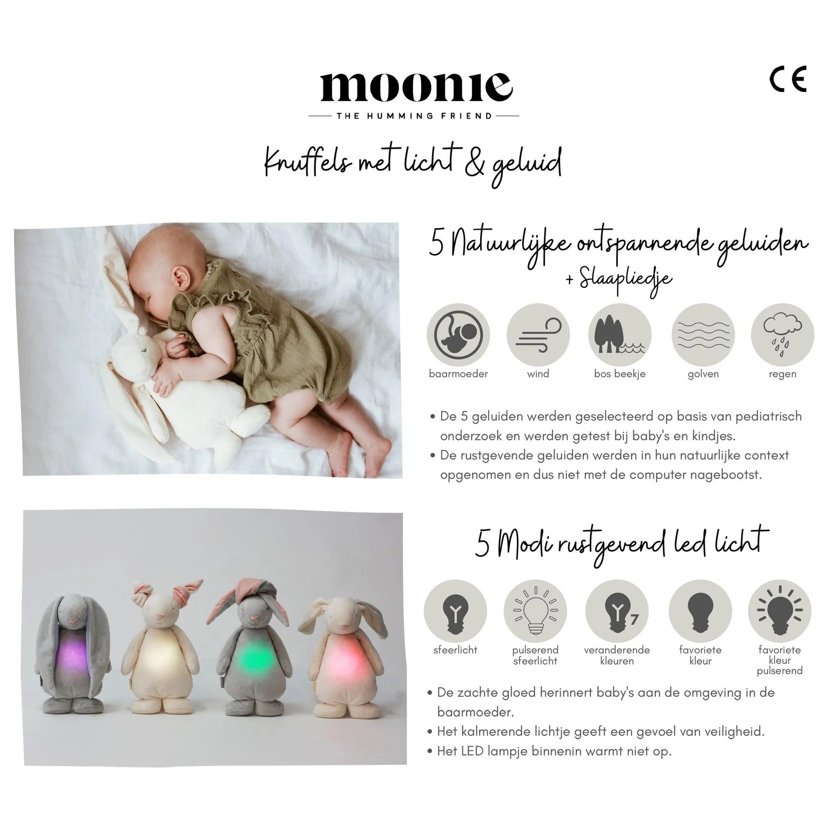 Moonie The Humming Friend Powder 2.0 - hartslag knuffel - konijn - roze oren