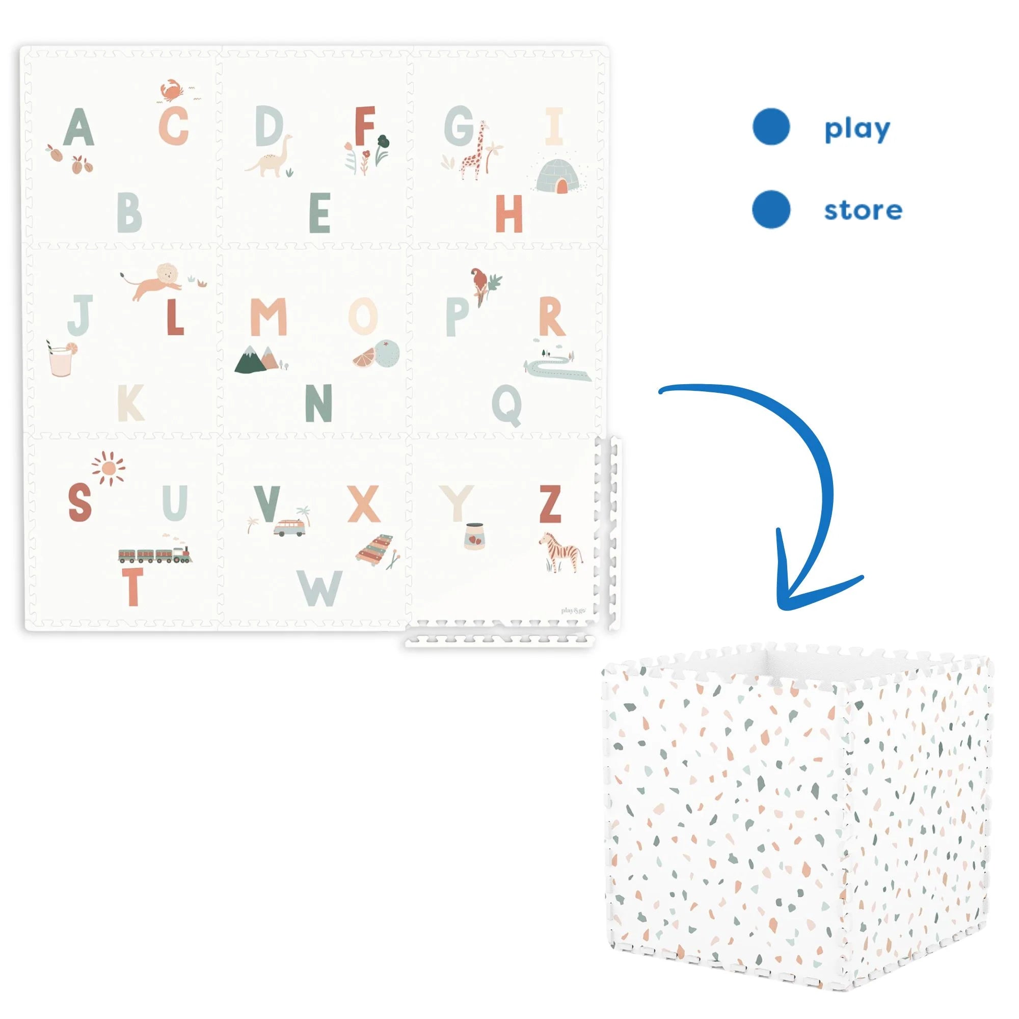 Play & Go Tiloo alphabet puzzlemat, storage box, and mini house