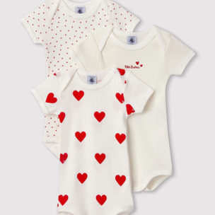 Petit Bateau - Set van 3 body's met hartjes - korte mouw
